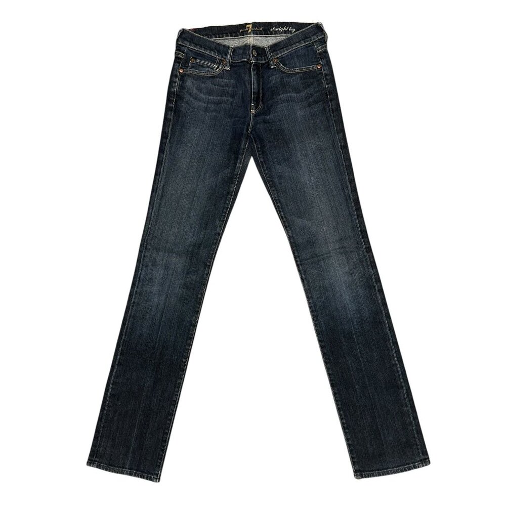7 For All Mankind 7FAM Womens Jeans 27 34 Straight Leg Medium Wash Embroidered - Picture 2 of 8